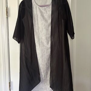 Black Sheer Kimono Over White Floral Dress